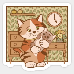 Cat and Baby Kitten at Home Sticker